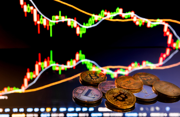 Bitcoin Coins With Global Trading Exchange Market Price Chart In The Background